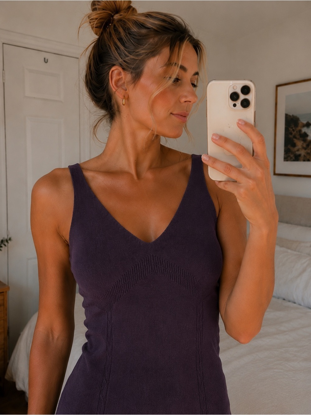 Vintage Beautiful Details Deep Brown Ribbed V-Neck Tank Top